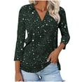 thumbnail image 1 of TKLPEHG Womens 3/4 Sleeve Tops V-Neck Tunic Tops Glitter Print Graphic Tee Summer Comfy Fashion 3/4 Sleeve T Shirts Casual Loose Outfits (Army Green,XL), 1 of 5