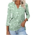 thumbnail image 1 of TKLPEHG Womens 3/4 Sleeve Tops V-Neck Tunic Tops Glitter Print Graphic Tee Summer Comfy Fashion 3/4 Sleeve T Shirts Casual Loose Outfits (Green,S), 1 of 5