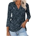 thumbnail image 1 of TKLPEHG Womens 3/4 Sleeve Tops V-Neck Tunic Tops Glitter Print Graphic Tee Summer Comfy Fashion 3/4 Sleeve T Shirts Casual Loose Outfits (Navy,S), 1 of 5