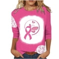 thumbnail image 1 of TKLPEHG Womens Breast Cancer Shirts 3/4 Sleeve Tops Pink Ribbon Graphic Tee Casual Round Neck Casual Fall Clothes (Pink,S), 1 of 4
