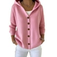 thumbnail image 1 of TKLPEHG Womens Button Up Hooded Cardigan Sweaters Coats Long Sleeve V Neck Solid Color Sweater Hoodies Loose Fit Knit Fall Outfits (Pink,L), 1 of 3