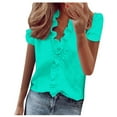 thumbnail image 1 of TKLPEHG Womens Casual Tops Fashion V Neck Ruffles Elegant Shirts Short Sleeve T Shirts Lightweight Summer Solid Color Casual Going Out Tops Loose Blouses(Mint Green,XXXXL), 1 of 6