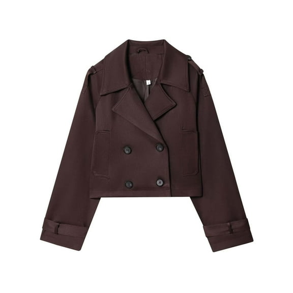 TKLPEHG Womens Coats Double Breasted Long Sleeve Jackets Solid Color Casual Short Trench Coat (Brown,M)