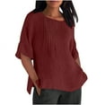 thumbnail image 1 of TKLPEHG Womens Cotton Linen Tops Summer Short Sleeve T Shirts Solid Color Round Neck Casual Loose Comfy Shirts Blouses (Z01_Wine,XXXXL), 1 of 4