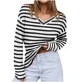 thumbnail image 1 of TKLPEHG Womens Cotton Long Sleeve Shirts Fall Fashion Striped Top V Neck Casual Loose Lightweight Spring Tops Tunics (White,M), 1 of 5