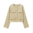 thumbnail image 1 of TKLPEHG Womens Cropped Blazer Jackets Slim Open Front Crew Neck Long Sleeve Casual Work Office Coat with Pockets (Beige,S), 1 of 4