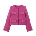 thumbnail image 1 of TKLPEHG Womens Cropped Blazer Jackets Slim Open Front Crew Neck Long Sleeve Casual Work Office Coat with Pockets (Hot Pink,M), 1 of 4
