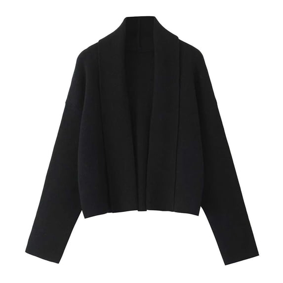 TKLPEHG Womens Cropped Cardigan Coats Open Front Shawl Fall Trendy Long Sleeve Sweater Jacket (Black,S)