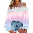 thumbnail image 1 of TKLPEHG Womens Dressy Tops Gradient Ruffle Off Shoulder Tops Casual Lantern Long Sleeve Trendy Blouses (Pink,XXL), 1 of 7