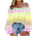 thumbnail image 1 of TKLPEHG Womens Dressy Tops Gradient Ruffle Off Shoulder Tops Casual Lantern Long Sleeve Trendy Blouses (Yellow,L), 1 of 7