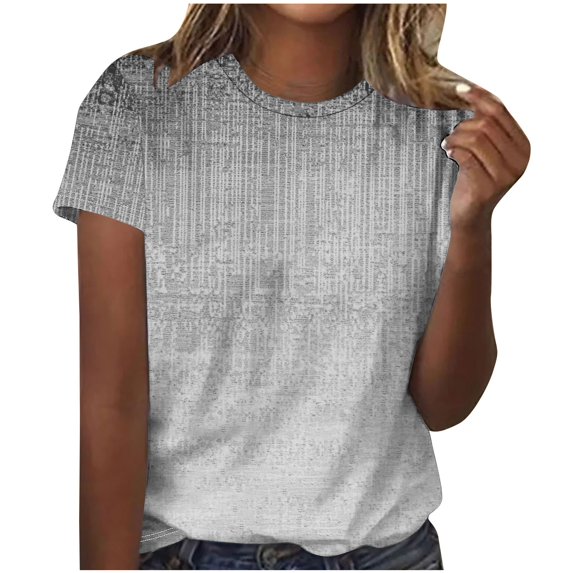 TKLPEHG Womens Dressy Tops Short Sleeve T Shirts Crew Neck Casual Comfy Loose Fashion Print Graphic Tee Summer Fashion Outfits (Gray,S)