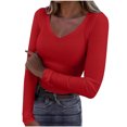 thumbnail image 1 of TKLPEHG Womens Dressy Tops V-Neck Slim Tops Casual Comfy Lightweight Long Sleeve T Shirt Fashion Solid Color Fall Tops Pullover (Red,M), 1 of 6