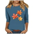 thumbnail image 1 of TKLPEHG Womens Fall Tops Thanksgiving 3/4 Sleeve Tunic Tops Fall Funny Graphic Tee Round Neck Casual Fashion Colthes (Blue,XXL), 1 of 4