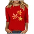 thumbnail image 1 of TKLPEHG Womens Fall Tops Thanksgiving 3/4 Sleeve Tunic Tops Fall Funny Graphic Tee Round Neck Casual Fashion Colthes (Red,L), 1 of 4