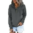thumbnail image 1 of TKLPEHG Womens Half Button Sweatshirt Drawstring Hoodies Long Sleeve Hooded Pullover Fall Fashion Sweatshirt with Pocket (Dark Gray,S), 1 of 5