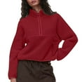 thumbnail image 1 of TKLPEHG Womens Half Zip Pullover Cropped Fleece Sweatshirts Solid Warm Sweaters Winter Pullover with Pockets (Red,M), 1 of 5