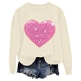 thumbnail image 1 of TKLPEHG Womens Heart Sweatshirt Valentines Day Crewneck Sweatshirt Casual Dressy Lightweight Heart Print Graphic Tops Loose Long Sleeve Pullover (Beige,S), 1 of 3