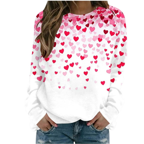 TKLPEHG Womens Heart Sweatshirt Valentines Day Lightweight Heart Print Graphic Tops Loose Casual Dressy Long Sleeve Crewneck Sweatshirt Pullover (Red,XXL)