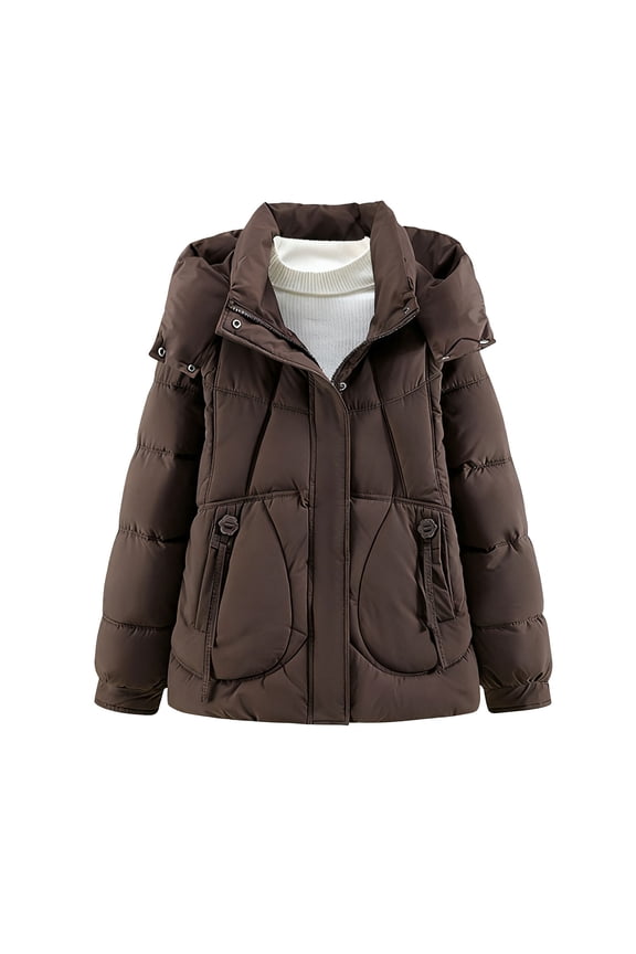 Womens Hooded Puffer Jacket Winter Parka Warm Long Sleeve Zip Up Thick Coat Casual Wear Jacket (Coffee,XL)