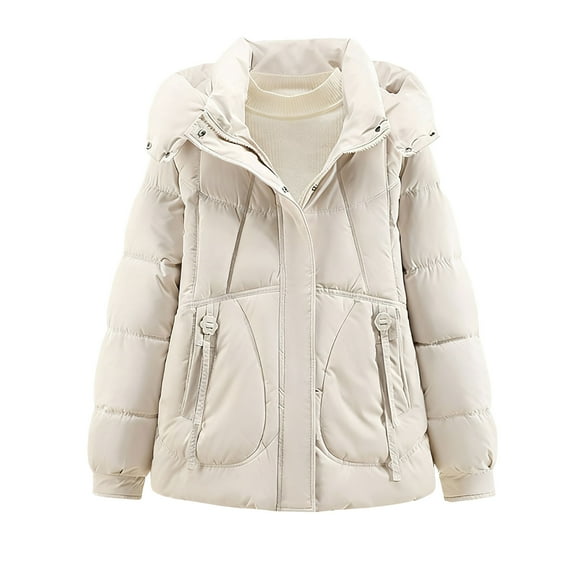 TKLPEHG Womens Hooded Puffer Jacket Winter Parka Warm Long Sleeve Zip Up Thick Coat Casual Wear Jacket (White,XL)