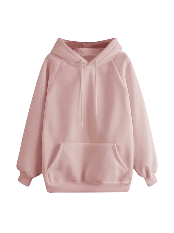 Womens Hoodies Fall Trendy Hooded Drawstring with Pocket Sweatshirt Solid Color Casual Hoodie Comfy Loose Fit Pullover Tops Long Sleeve Tops (Pink,M)