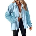 thumbnail image 1 of TKLPEHG Womens Jackets Sequin Patchwork Long Sleeve Jackets Top Button Front Oversized Denim Coats (Sky Blue,L), 1 of 5