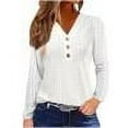 thumbnail image 1 of TKLPEHG Womens Long Sleeve Tops Button V Neck Eyelet Tunic Tops Lightweight Casual Classic Solid Color Fashion Loose Blouse (White,M), 1 of 6