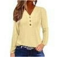 thumbnail image 1 of TKLPEHG Womens Long Sleeve Tops Button V Neck Eyelet Tunic Tops Lightweight Casual Classic Solid Color Fashion Loose Blouse (Yellow,XXL), 1 of 6