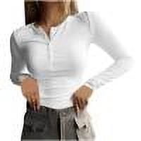 TKLPEHG Womens Long Sleeve Tops Casual Button Crew Neck Basic Tops Classic Solid Color Loose Lightweight Fashion Leisure Comfy Blouse (White,XXL)