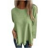TKLPEHG Womens Long Sleeve Tops Casual Crew Neck Knitted Bottoming Shirts Lightweight Fashion Leisure Comfy Classic Solid Color Loose Blouses (Green,L)
