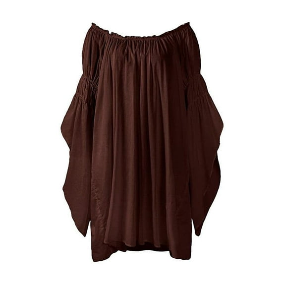 TKLPEHG Womens Long Sleeve Tops Casual Crew Neck Pleated Tunic Tops Loose Lightweight Classic Solid Color Fashion Leisure Comfy Blouse (Coffee,M)