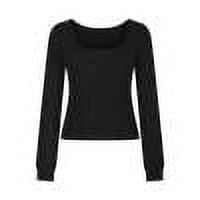 TKLPEHG Womens Long Sleeve Tops Casual Crew Neck Slim Tops Loose Classic Solid Color Fashion Leisure Comfy Lightweight Blouse (Black,M)