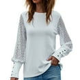 thumbnail image 1 of TKLPEHG Womens Long Sleeve Tops Crew Neck Lace Patchwork Tunic Tops Fashion Casual Lightweight Classic Solid Color Loose Blouses (White,XXL), 1 of 5