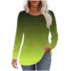 TKLPEHG Womens Long Sleeve Tops Crew Neck Pleated Tunic Tops Lightweight Classic Gradient Color Fashion Casual Loose Blouse (Army Green,L)