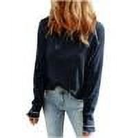 TKLPEHG Womens Long Sleeve Tops Crew Neck Pullover Tops Loose Casual Lightweight Classic Solid Color Fashion Pullover (Blue,L)