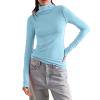 thumbnail image 1 of TKLPEHG Womens Long Sleeve Tops High Neck Slim Tops Casual Comfy Classic Solid Color Lightweight Loose Fashion Blouse (Light Blue,L), 1 of 8