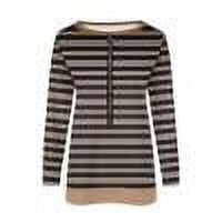TKLPEHG Womens Long Sleeve Tops Zipper V Neck Tunic Tops Lightweight Classic Striped Print Fashion Loose Casual Comfy Pullover (Black,M)