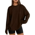 thumbnail image 1 of TKLPEHG Womens Oversized Long Sleeve T Shirts Basic Crewneck Tee Solid Comfortable Workout Fall Fashion Casual Clothes (Coffee,M), 1 of 8