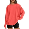 thumbnail image 1 of TKLPEHG Womens Oversized Long Sleeve T Shirts Fashion Basic Crewneck Tee Fall Tops Casual Workout Y2K Clothes (Watermelon Red,L), 1 of 8