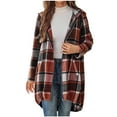 thumbnail image 1 of TKLPEHG Womens Plaid Jacket Full Zipper Casual Lapel Button Long Trench Coat Trendy Fall Winter Warm Clothing (Hot Pink,L), 1 of 6