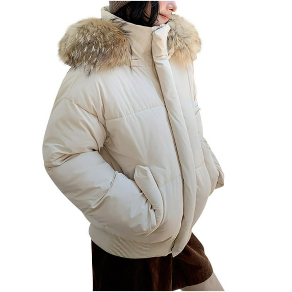 TKLPEHG Womens Puffer Jacket Hooded Zip up Short Quilted Jackets Puffy Winter Warm Coat Outerwear with Pockets (White,XL)