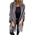 thumbnail image 1 of TKLPEHG Womens Shawl Cardigan Coat Fall Tassel Faux Open Front Long Sleeve Scarf Jacket Winter Warm Knit Outerwear (Gray,M), 1 of 6
