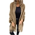 thumbnail image 1 of TKLPEHG Womens Shawl Cardigan Coat Fall Tassel Faux Open Front Long Sleeve Scarf Jacket Winter Warm Knit Outerwear (Khaki,L), 1 of 6