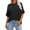 thumbnail image 1 of TKLPEHG Womens Short Sleeve Blouses Crew Neck Basic Short Sleeve Tshirt Summer Clothes Fashion Short Sleeve T Shirt Solid Color Comfy Lightweight Loose Casual Blouses (Black,M), 1 of 7
