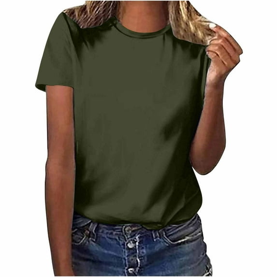 TKLPEHG Womens Short Sleeve Shirts Crew Neck Basic Short Sleeve Tshirt Loose Summer Clothes Lightweight Fashion Solid Color Short Sleeve T Shirt Casual Comfy Blouses (Army Green,M)