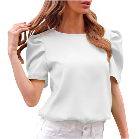 TKLPEHG Womens Short Sleeve Shirts Crew Neck Elegant Shirt Short Sleeve T Shirt Comfy Solid Color Fashion Loose Lightweight Casual Summer Clothes Blouses (White,M)