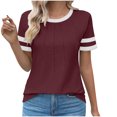 thumbnail image 1 of TKLPEHG Womens Short Sleeve Shirts Crew Neck Pleated Tunic Tshirt Basic Tops Loose Fitted Casual Summer Classic Solid Color Tshirt Womens Clothes (Wine,XXXL), 1 of 4