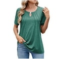 thumbnail image 1 of TKLPEHG Womens Short Sleeve Shirts Keyhole Neck Tunic Tops Casual Loose Solid Color Graphic Tee Summer Comfy Fashion Blouses (Green,S), 1 of 8