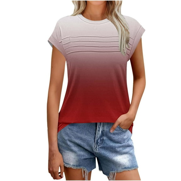 TKLPEHG Womens Short Sleeve Tops Cap Sleeve Shirts Summer Dressy Tunic Casual Business Pleated Blouses Beach Vacation Clothes (Multicolor,XL)