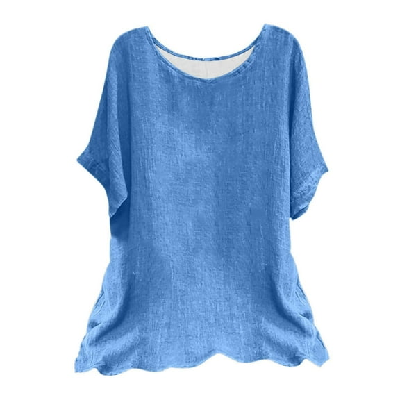 TKLPEHG Womens Summer Tops Crew Neck Tunic Shirt Lightweight Fashion Comfy Solid Color Loose Casual Short Sleeve T Shirt Blouses (Blue,XXL)